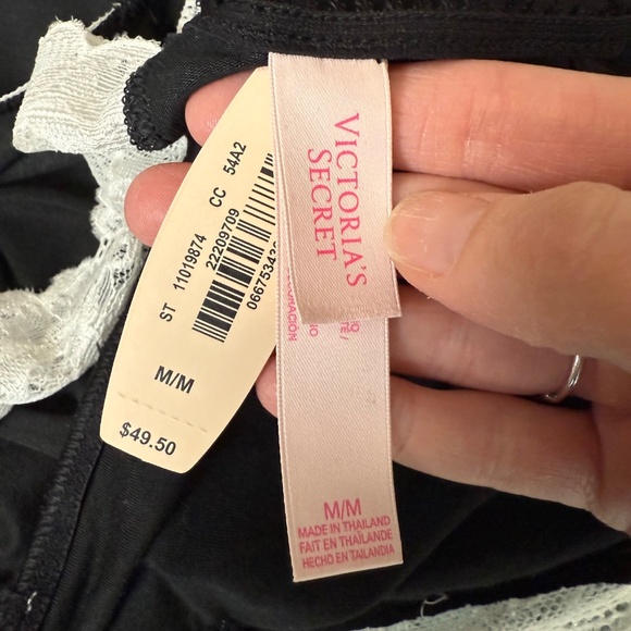 NWT Victorias Secret Lingerie Womens Medium Black Babydoll Sexy Lace Padded Cups - Picture 3 of 8
